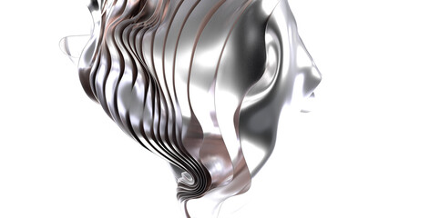 Sleek silver metal abstract sculpture. Perfect for modern or futuristic designs. High-resolution image.