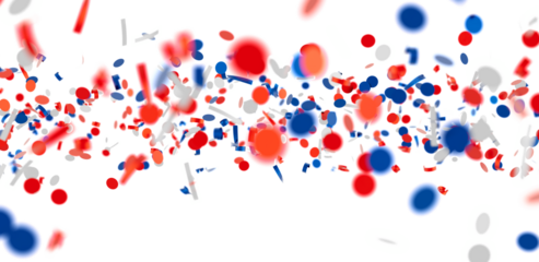 Falling confetti, red, white, and blue colors. Perfect for celebratory backgrounds.