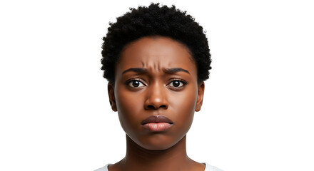 Diverse Person Confused on Pure White Background. Natural Expression, Professional Studio Lighting. Doubt, Uncertainty, Perplexity. Minimalistic Studio Image for Business Concepts