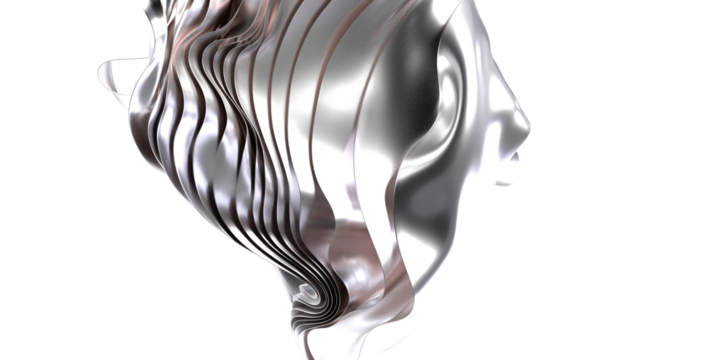 Sleek silver metal abstract sculpture. Perfect for modern or futuristic designs. High-resolution image.