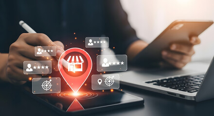 Naklejka premium Digital marketing strategy with location based services and customer engagement