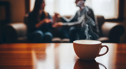 Aromatic coffee moment shared between friends in a cozy living space setup