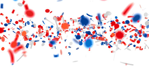 Falling confetti, red, white, blue celebration. Perfect for party, holiday backgrounds.