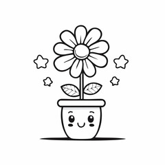 Cute Flower in vas image vector. Happy Flower Stock Illustrations on white background.