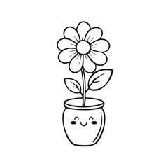 Cute Flower in vas image vector. Happy Flower Stock Illustrations on white background.