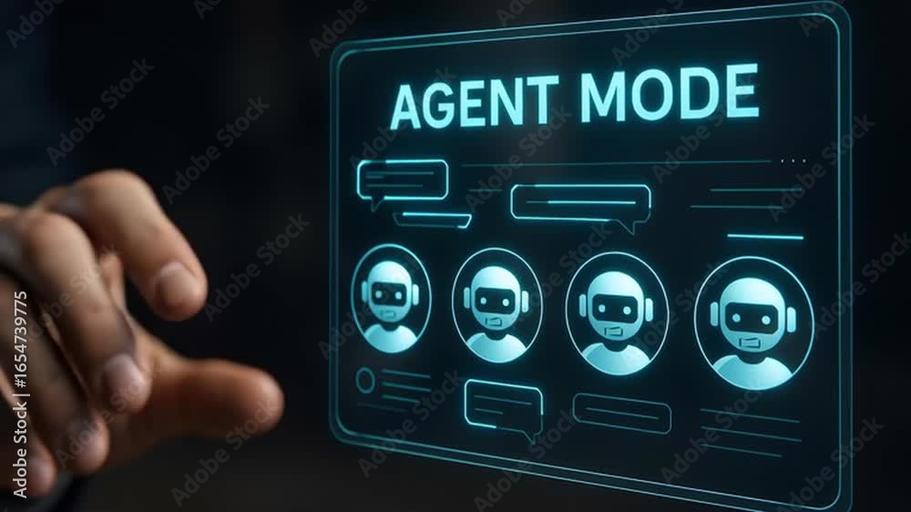 Wall mural a digital interface displaying agent mode, indicating a technological system in action.