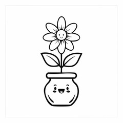 Cute Flower in vas image vector. Happy Flower Stock Illustrations on white background.