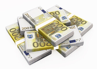 200 euro banknotes isolated on white. 3D illustration
