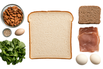 Culinary Ingredients: A delightful arrangement of ingredients, showcasing the essentials for a fulfilling meal, captured in an inviting photorealistic format.