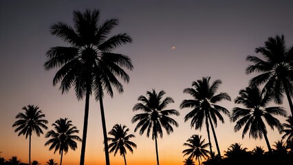 Exotic Palm Tree Silhouettes at Dusk
