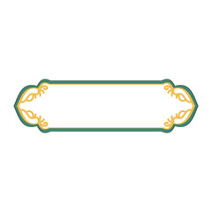 Decorative rectangular label frame with golden flourishes, perfect for adding elegance to invitations, menus, or product packaging designs.
