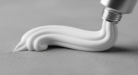 White cream or paint squeezed from a metal tube on gray background