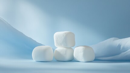 Pile of soft and fluffy marshmallows in pastel colors arranged on a smooth surface with ample copy space for text or design elements.