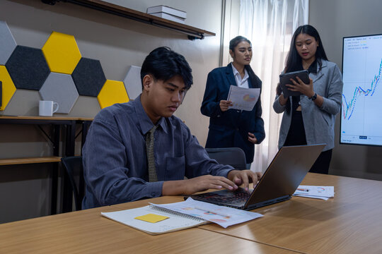Team collaboration in a modern office space during a business meeting - Powered by Adobe