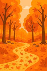 Autumn Path: Fall Foliage Forest Trail, Scenic Nature Walk
