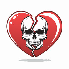 Vector Illustration of a Heart Broken with a Skull Symbol, Representing Heartache and Pain
