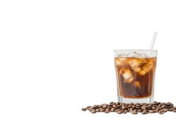 Refreshing Brew: An invigorating iced coffee creation, where ice cubes dance with dark brew in a transparent glass, inviting a refreshing sip