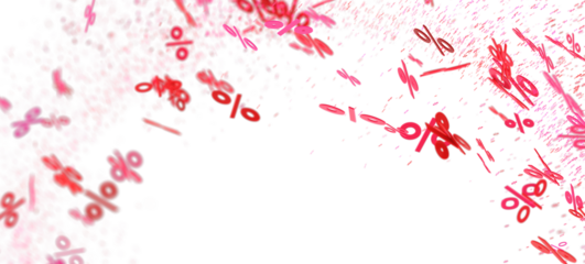 Abstract background with pink percentage symbols falling on white. Ideal for sale banners, promotions.