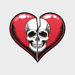 Vector Illustration of a Heart Broken with a Skull Symbol, Representing Heartache and Pain