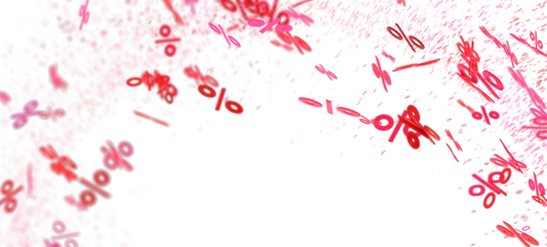 Abstract background with pink percentage symbols falling on white. Ideal for sale banners, promotions.