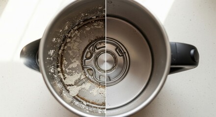 Electric kettle before and after descaling limescale.