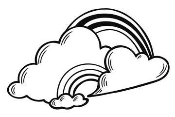 Fototapeta premium Hand drawn rainbow with clouds isolated on white background illustration