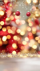 Festive holiday background with shimmering ornaments and soft glowing lights, creating a warm, joyful atmosphere perfect for celebrations