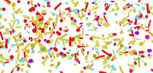 Vibrant confetti falling on white. Perfect for party, celebration, or festive designs.