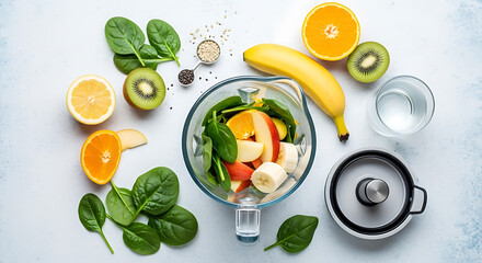 Preparation of a vitamin-rich smoothie using diverse fruits and green leaves