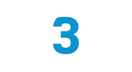 A single, bold, blue number three centered on a stark white background.