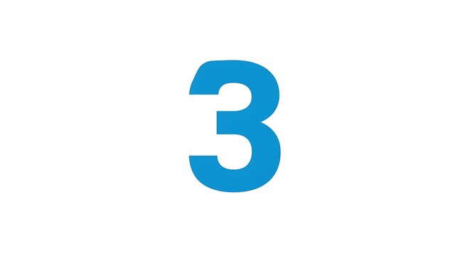 A single, bold, blue number three centered on a stark white background.