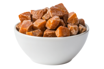 Sweetness in a Bowl: A close-up captures the rustic charm of raw sugar cubes, piled high in a pristine white bowl. This image conveys a sense of purity, natural sweetness and an invitation to indulge.