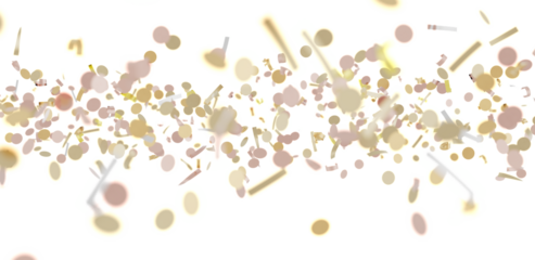 Beautiful image of gold and pink confetti falling on white background, perfect for celebrations and festive designs.