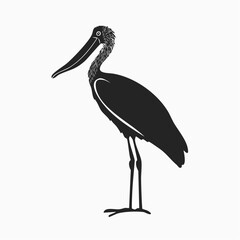 Shoebill Stork Standing. Black and white Shoebill Stork Standing image vector on white background.