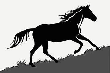 Obraz premium Silhouette of a horse running on a hill isolated on white background