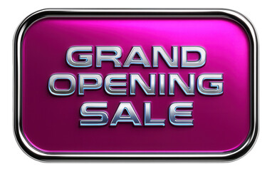 Glossy pink rectangular sticker with GRAND OPENING SALE in bold lettering, attractive retail discount promotion on transparent background.