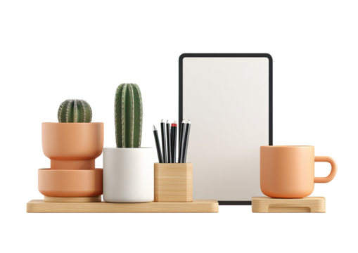 Minimalist desk setup with succulents