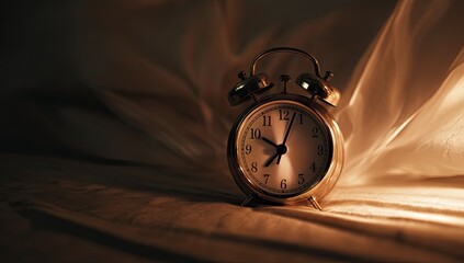 Antique alarm clock on a bed