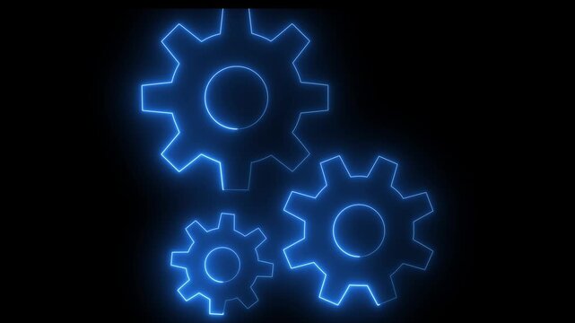 Glowing Neon Gear Mechanism Interlocking Abstract Technology Concept Motion Background