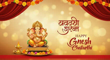 Ganesha celebration with ornate background and text