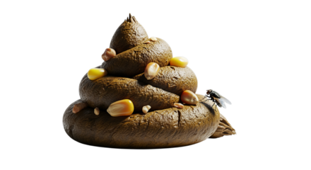 Brown Excrement Pile with Corn and Insect on Transparent Background