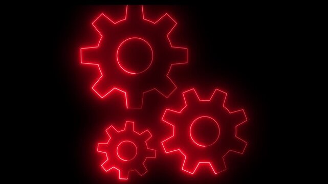 Glowing Neon Gear Mechanism Interlocking Abstract Technology Concept Motion Background