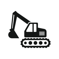 Black excavator icon on white background with transparent background digger construction