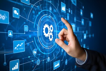 Photo of futuristic technology interface with gears and data visualization