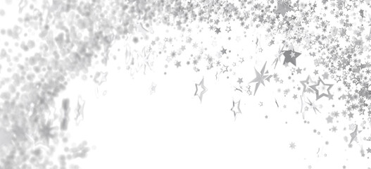 Sparkling silver stars confetti on white. Perfect for holidays, celebrations, and festive designs.
