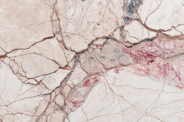 Fototapeta premium A detailed close-up view of a natural marble slab exhibiting intricate patterns of cracks and veining.