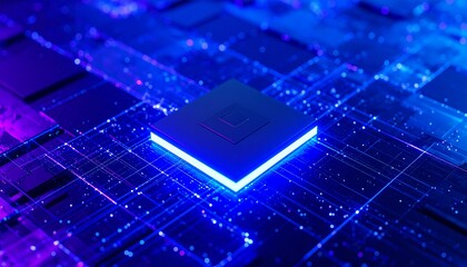 Futuristic circuit board with glowing chip