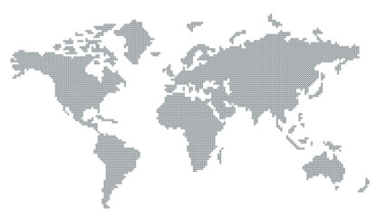 Silhouette of the Global map formed by uniform metallic units, isolated on transparent background. 3D illustration