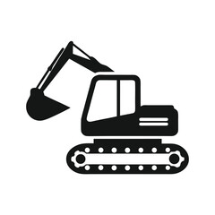 Black silhouette of an excavator with a bucket on a white background digger construction 1