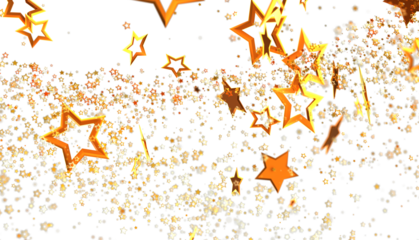 Beautiful image of golden stars falling on a white background. Perfect for celebration, holidays, or magical themes.